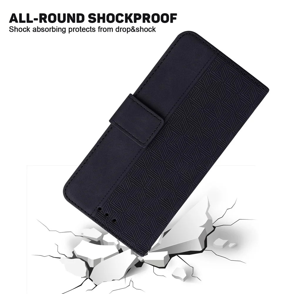 For iPhone 16 Case PU Leather Geometry Imprint Wallet Phone Cover - Black - 5