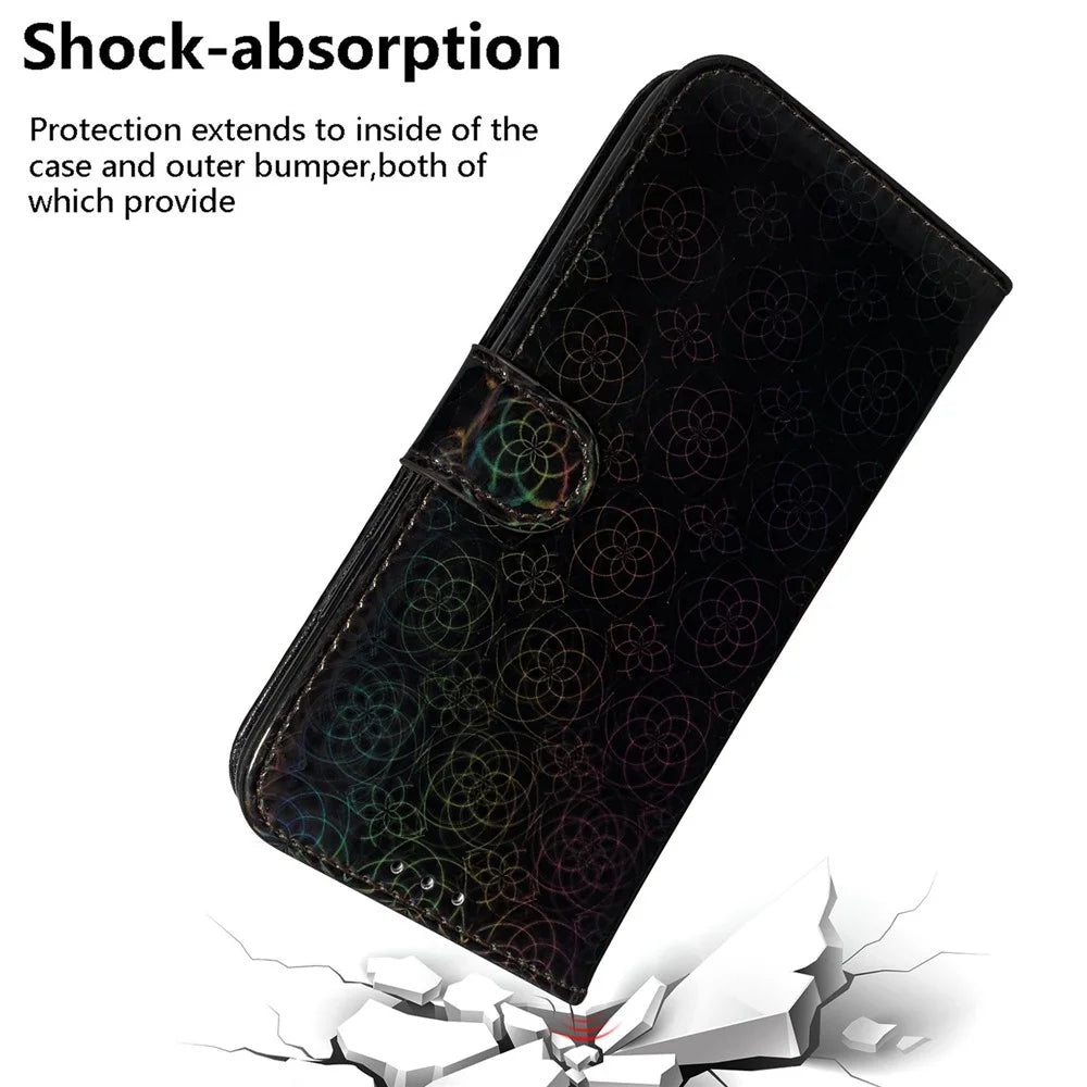 For iPhone 16 Case Dazzling Flower Anti-Drop Leather Phone Cover - Black - 5