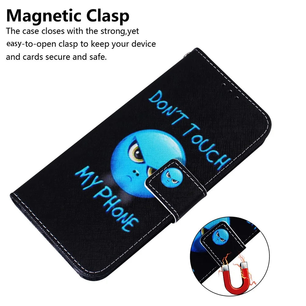 For iPhone 16 Wallet Case Pattern Print Leather Phone Cover - Don't Touch My Phone - 4