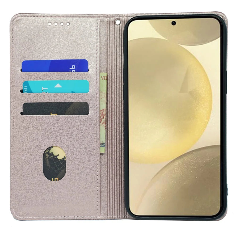 For Samsung Galaxy S24 FE Case Four-Leaf Clover Leather Phone Cover Flip Stand View - Rose Gold - 2