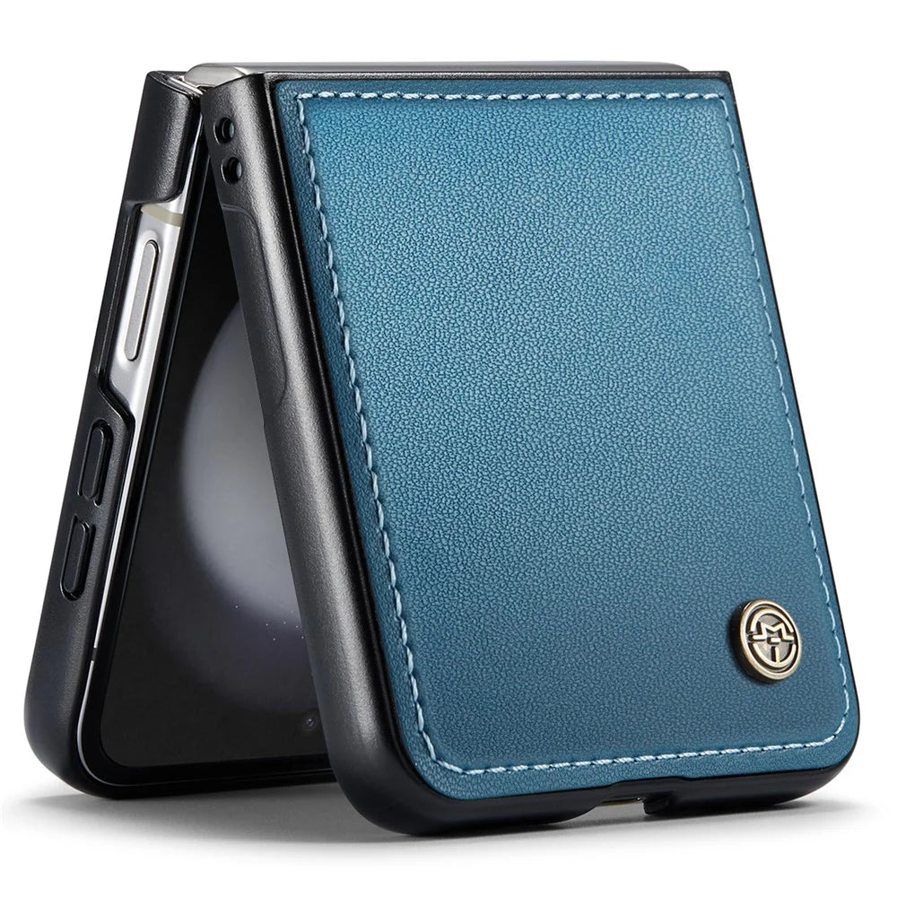 CASEME 023 Series For Samsung Galaxy Z Flip7 FE 5G / Z Flip6 5G Case Litchi Texture Leather+PC Phone Cover - Blue - 2