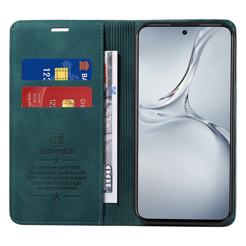 BETOPNICE 003 For OnePlus Nord CE4 Lite 5G / Oppo K12x 5G (China) Leather Phone Case Wallet Stand - Green - 2