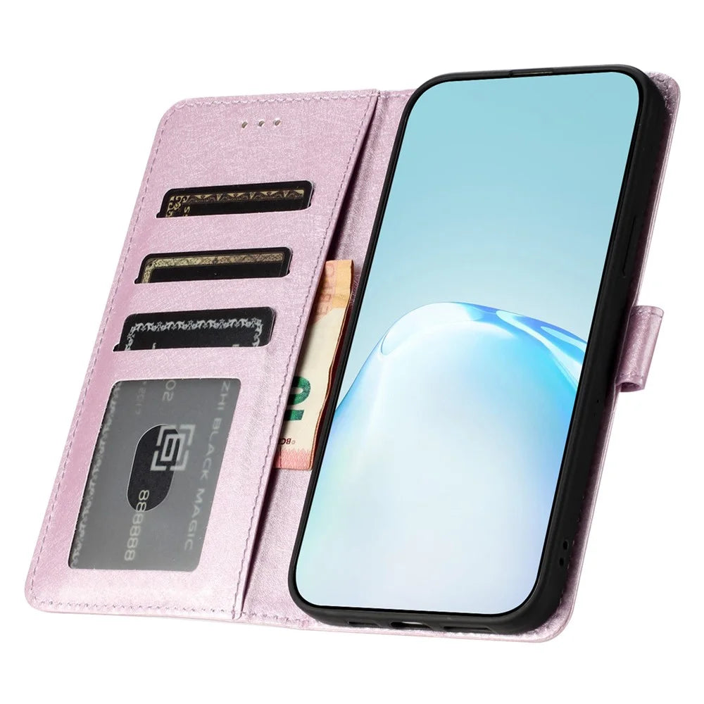 For iPhone 16 Plus Case Card Slot PU Leather Folio Phone Cover Silk Texture - Light Purple - 2