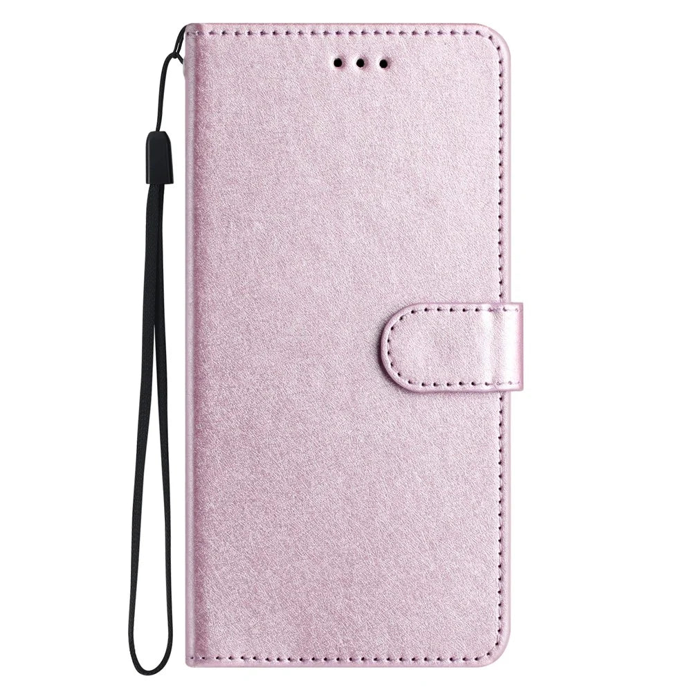 For iPhone 16 Plus Case Card Slot PU Leather Folio Phone Cover Silk Texture - Light Purple - 6