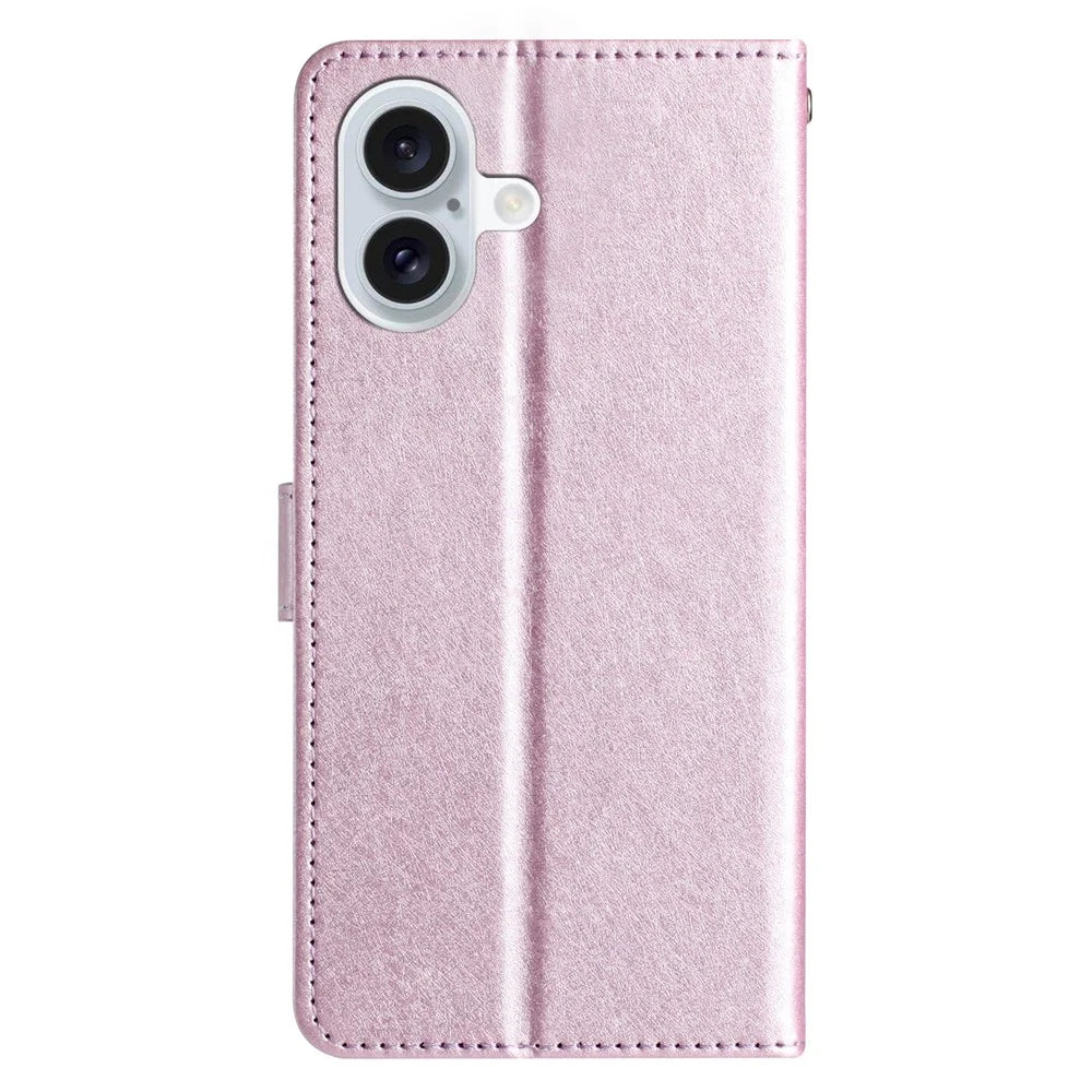 For iPhone 16 Plus Case Card Slot PU Leather Folio Phone Cover Silk Texture - Light Purple - 7