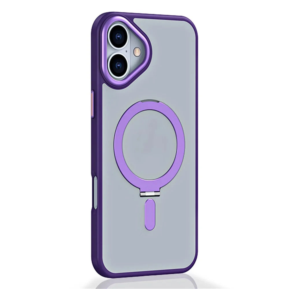 For iPhone 16 Magnetic Case TPU+Acrylic Drop Protection Kickstand Phone Cover - Purple - 2