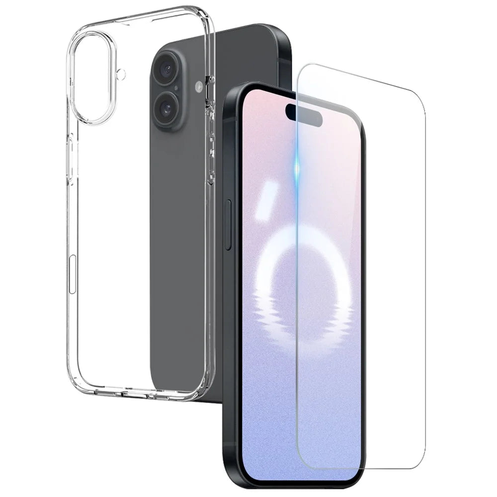NORTHJO For iPhone 16 Clear TPU Case + Tempered Glass Screen Protector - 1