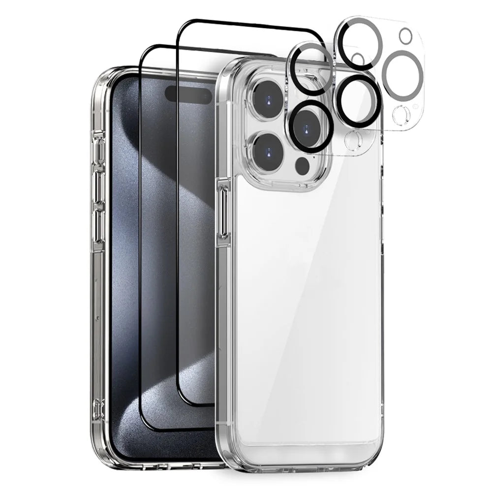 NORTHJO 5 in 1 For iPhone 15 Pro Case Shockproof PC+TPU Phone Cover Set with 2 Screen Protector, 2 Camera Lens Protector - 1