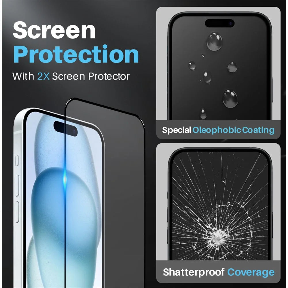 NORTHJO 5 in 1 For iPhone 15 Shockproof Case Hybrid Phone Cover Set with 2 Screen Protector, 2 Camera Lens Protector - 4