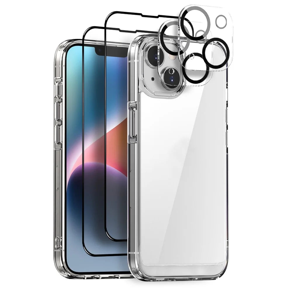 NORTHJO 5 in 1 For iPhone 14 Case PC+TPU Phone Cover Set with 2 Screen Protector, 2 Camera Lens Protector - 1