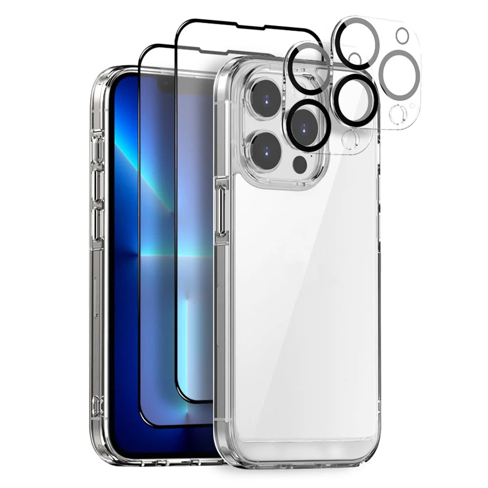 NORTHJO 5 in 1 For iPhone 13 Pro Clear Case PC+TPU Phone Cover Set with 2 Screen Protector, 2 Camera Lens Protector - 1