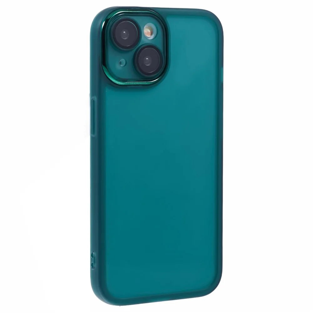 DKSM Series For iPhone 15 Case Electroplated Camera Frame TPU Phone Cover - Transparent Army Green - 1