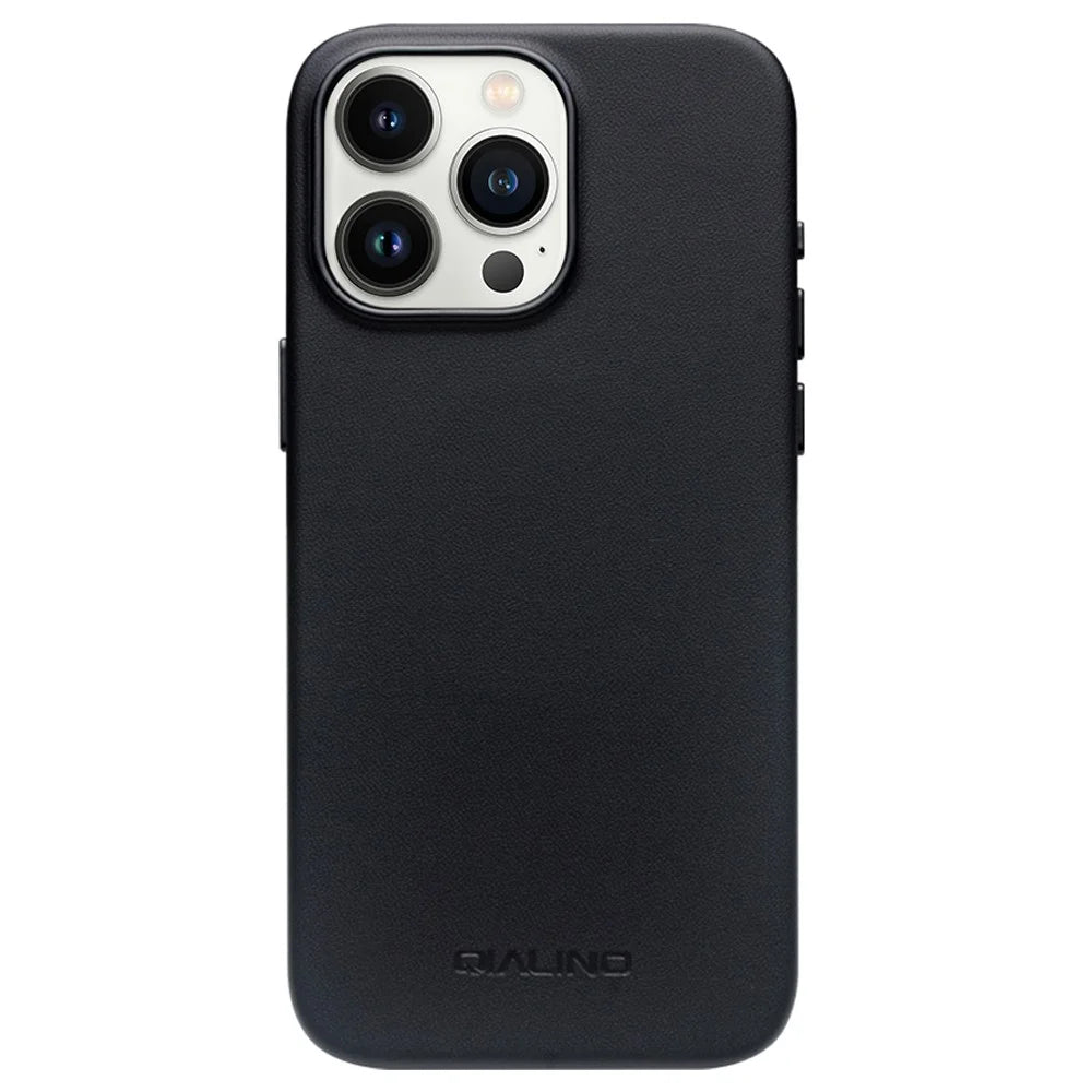 QIALINO For iPhone 15 Pro Case Compatible with MagSafe Silicone+PU Covered Phone Shell - Black - 2