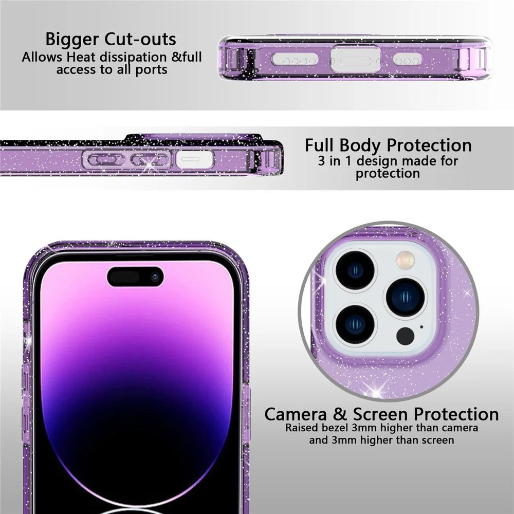 GW18 For iPhone 14 Pro Glitter Powder Decor Transparent TPU Case Phone Drop-proof Anti-Scratch Cover - Transparent Purple - 5