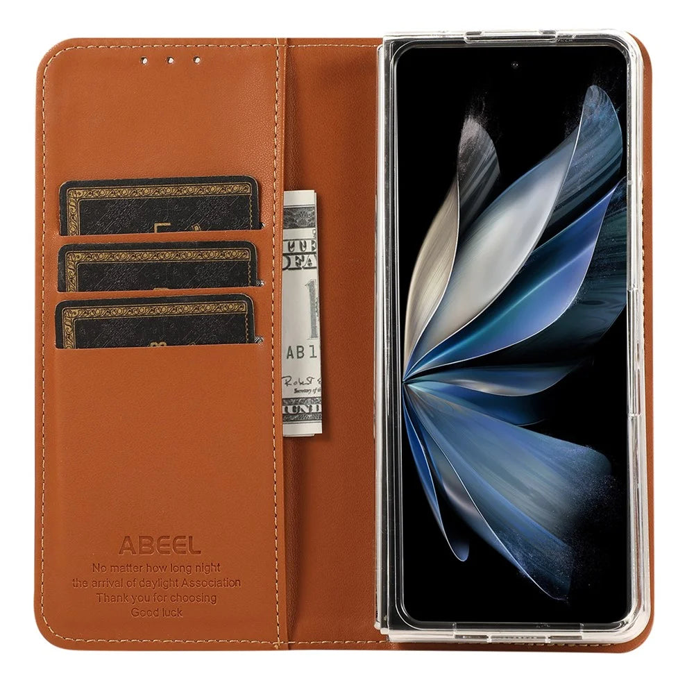 ABEEL For Samsung Galaxy Z Fold6 5G Phone Case RFID Blocking Leather Flip Cover - Brown - 4