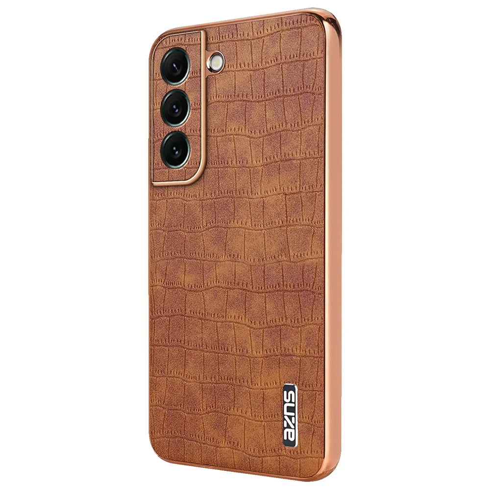 AZNS For Samsung Galaxy S22 5G Case PU+TPU Shockproof Phone Cover - Brown - 1