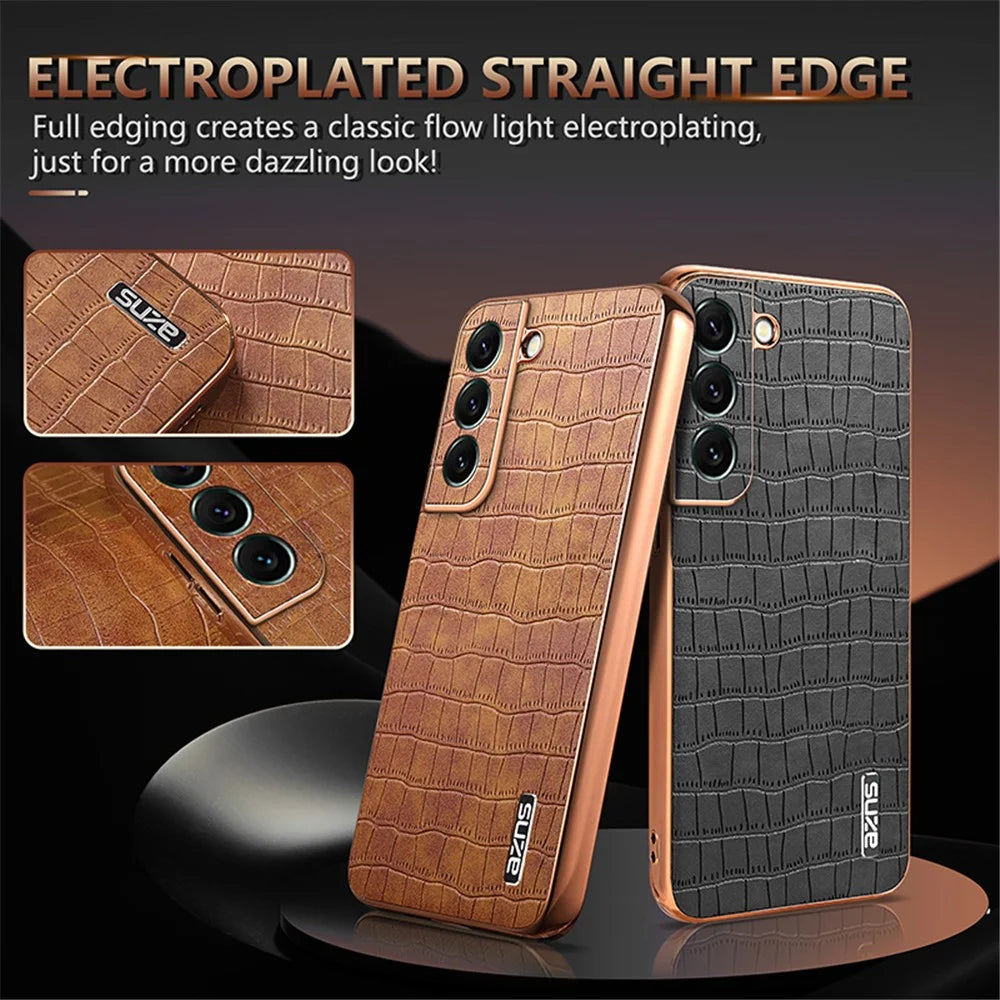 AZNS For Samsung Galaxy S22+ 5G Case Crocodile Texture PU+TPU Anti-Drop Phone Cover - Brown - 4