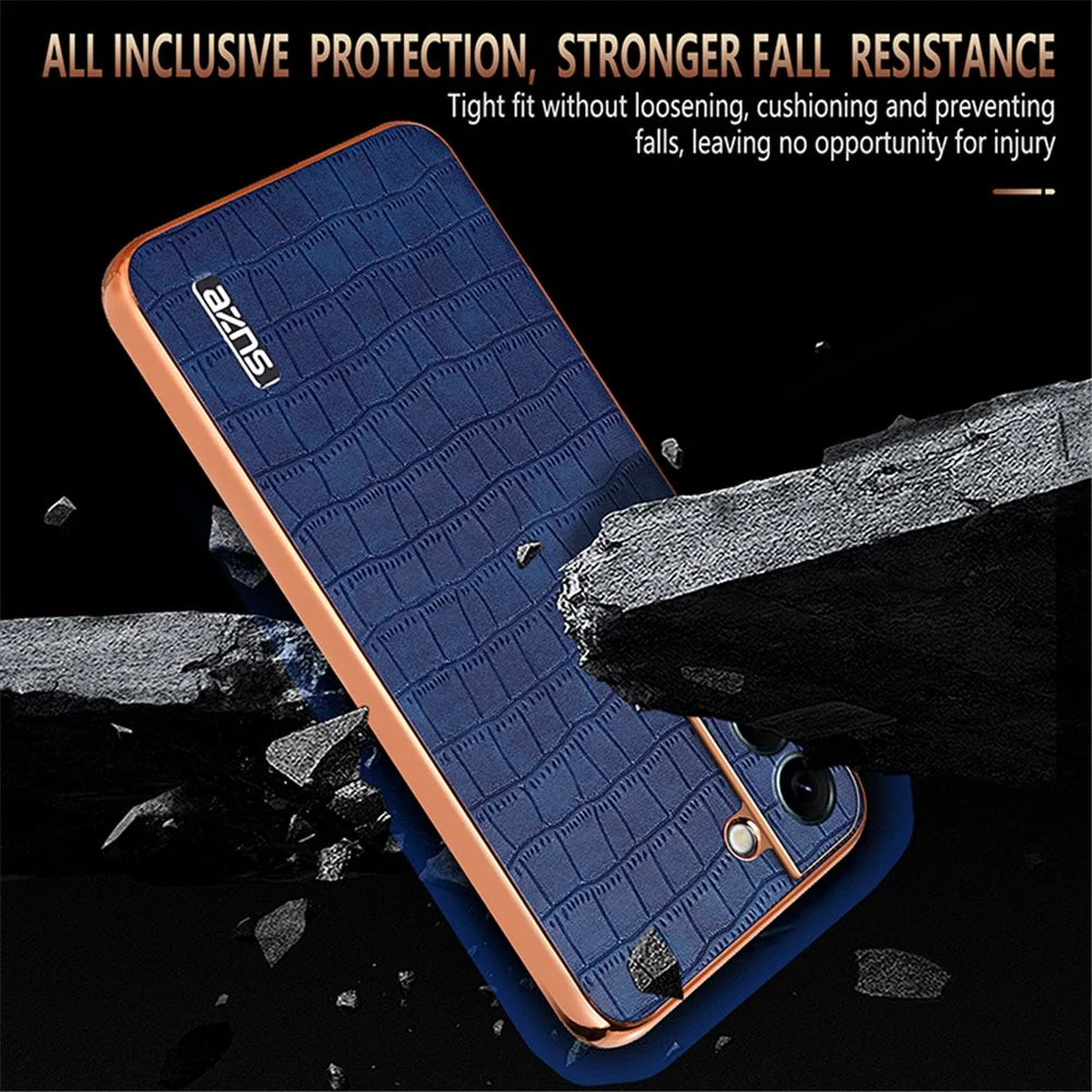 AZNS For Samsung Galaxy S22+ 5G Case Crocodile Texture PU+TPU Anti-Drop Phone Cover - Brown - 5