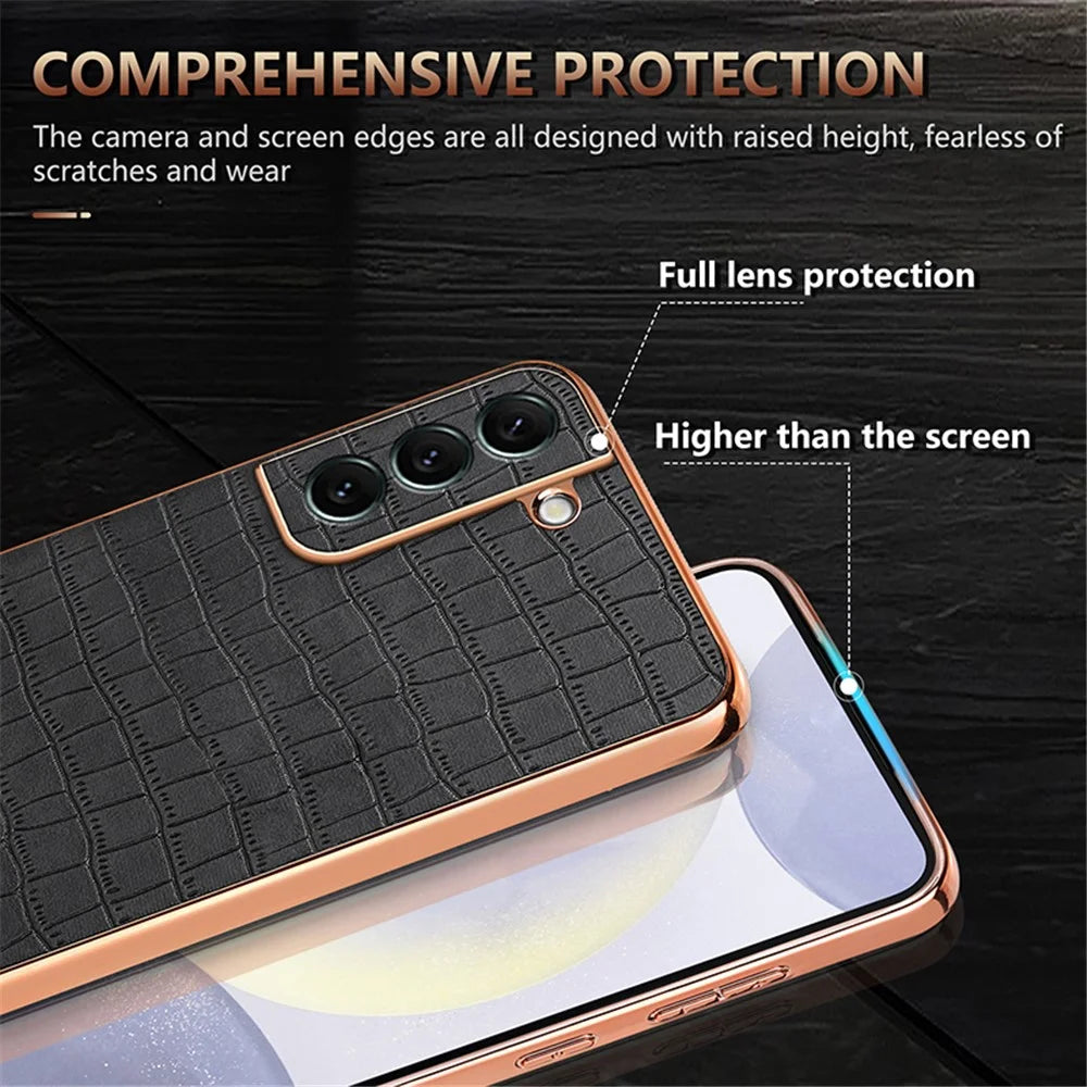 AZNS For Samsung Galaxy S22+ 5G Case Crocodile Texture PU+TPU Anti-Drop Phone Cover - Brown - 7