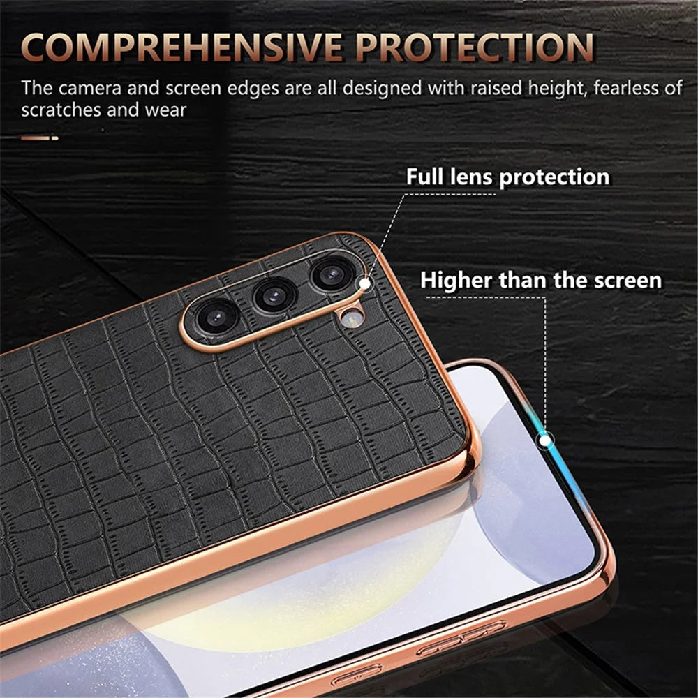 AZNS For Samsung Galaxy S23 Case Crocodile Texture PU+TPU Electroplating Phone Cover - Brown - 7