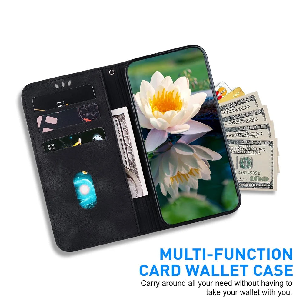 For Realme Note 60x 4G / C63 4G / C61 4G / Narzo N63 4G Stand Case Lotus Imprint Leather Wallet Phone Cover - Black - 2