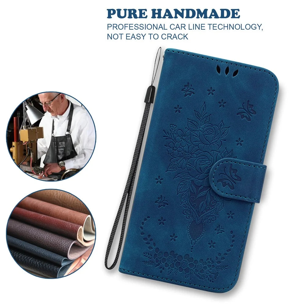 For Realme Note 60x 4G / C63 4G / C61 4G / Narzo N63 4G Wallet Case PU Leather Phone Cover Butterfly Flower Imprint - Blue - 5