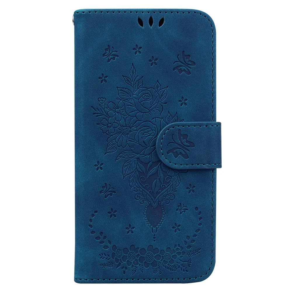 For Realme Note 60x 4G / C63 4G / C61 4G / Narzo N63 4G Wallet Case PU Leather Phone Cover Butterfly Flower Imprint - Blue - 6
