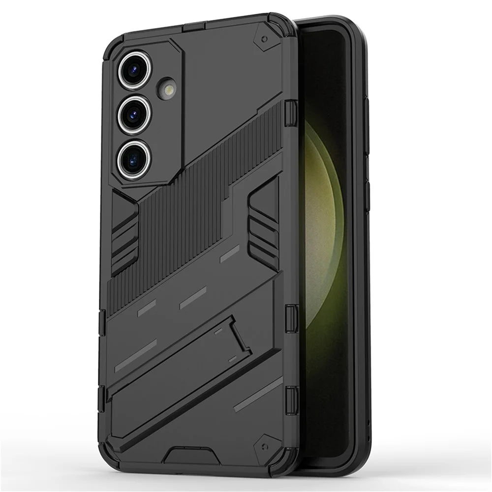 For Samsung Galaxy S24 FE Case Kickstand Hybrid Hard PC Soft TPU Phone Cover - Black - 1