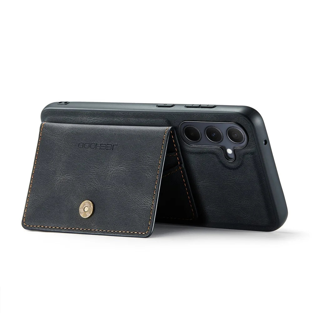 JEEHOOD J01 For Samsung Galaxy A55 5G Case Leather+TPU Phone Cover with Card Bag - Black - 3