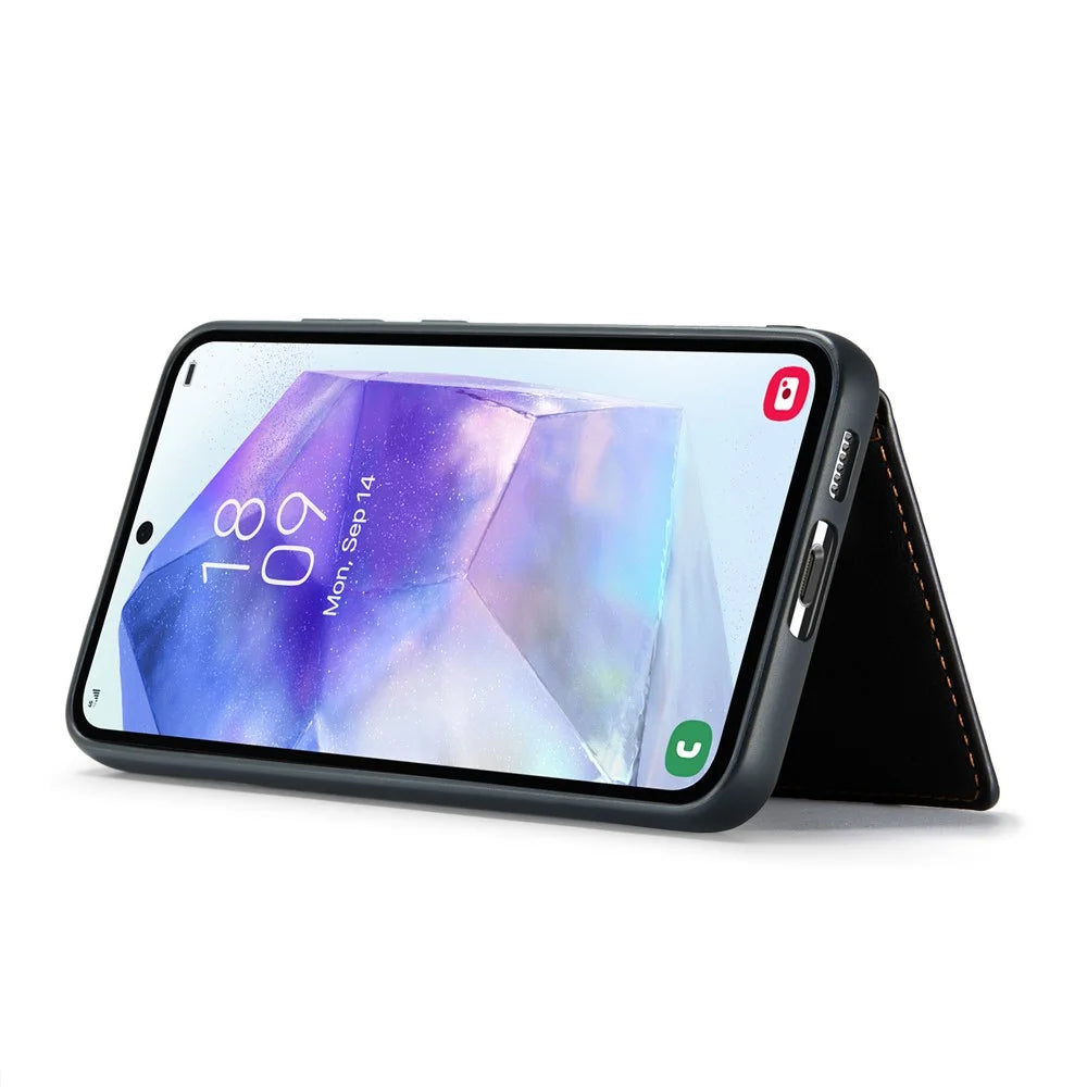 JEEHOOD J01 For Samsung Galaxy A55 5G Case Leather+TPU Phone Cover with Card Bag - Black - 4