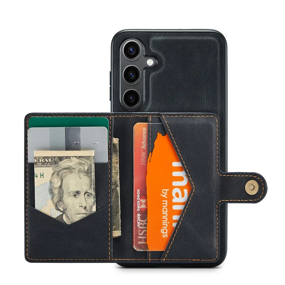 JEEHOOD J01 For Samsung Galaxy S24 Case Card Holder Kickstand Leather+TPU Retro Phone Cover - Black - 2