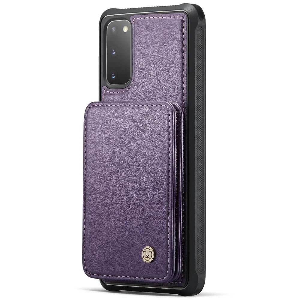 JEEHOOD J05 For Samsung Galaxy S20 4G / 5G Case Leather Mobile Cover with Detachable Magnetic Card Bag - Purple - 5