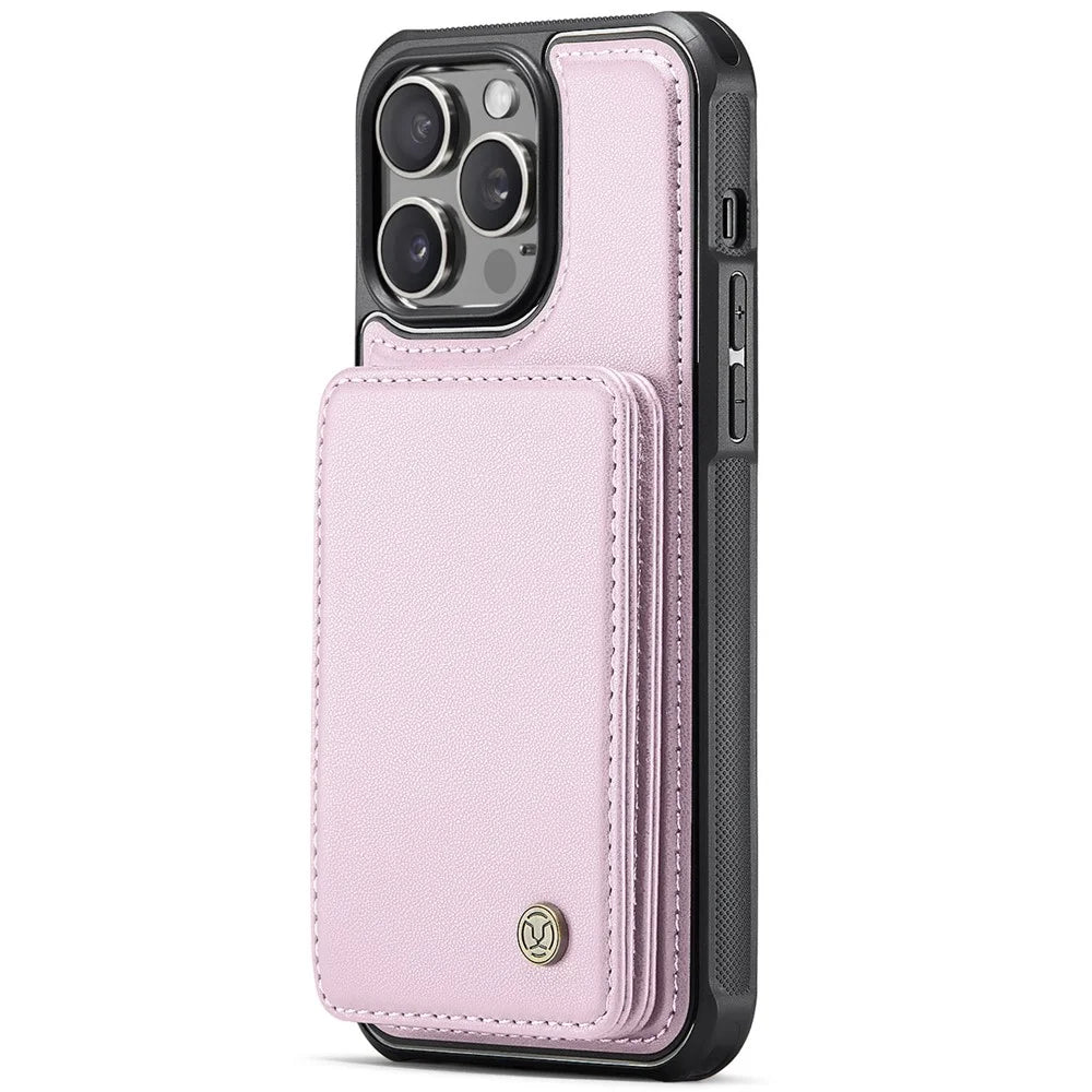 JEEHOOD J05 For iPhone 14 Pro Max Case Leather Mobile Cover with Detachable Magnetic Card Bag - Pink - 5