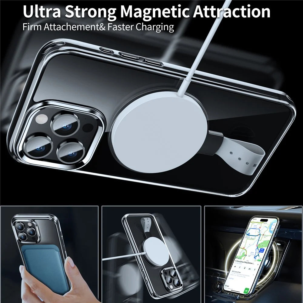 For iPhone 15 Pro Max Case Magnetic Kickstand Anti-Drop Clear PC Phone Cover - Transparent Black / Grey Rope - 5