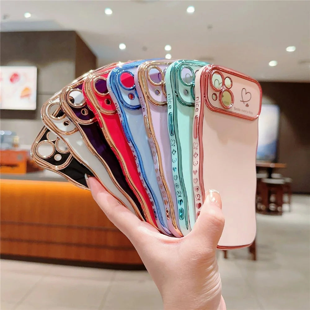 For iPhone 15 Case Wave Frame with Love Heart Raised Camera Protection TPU Cover - Ivory White - 7
