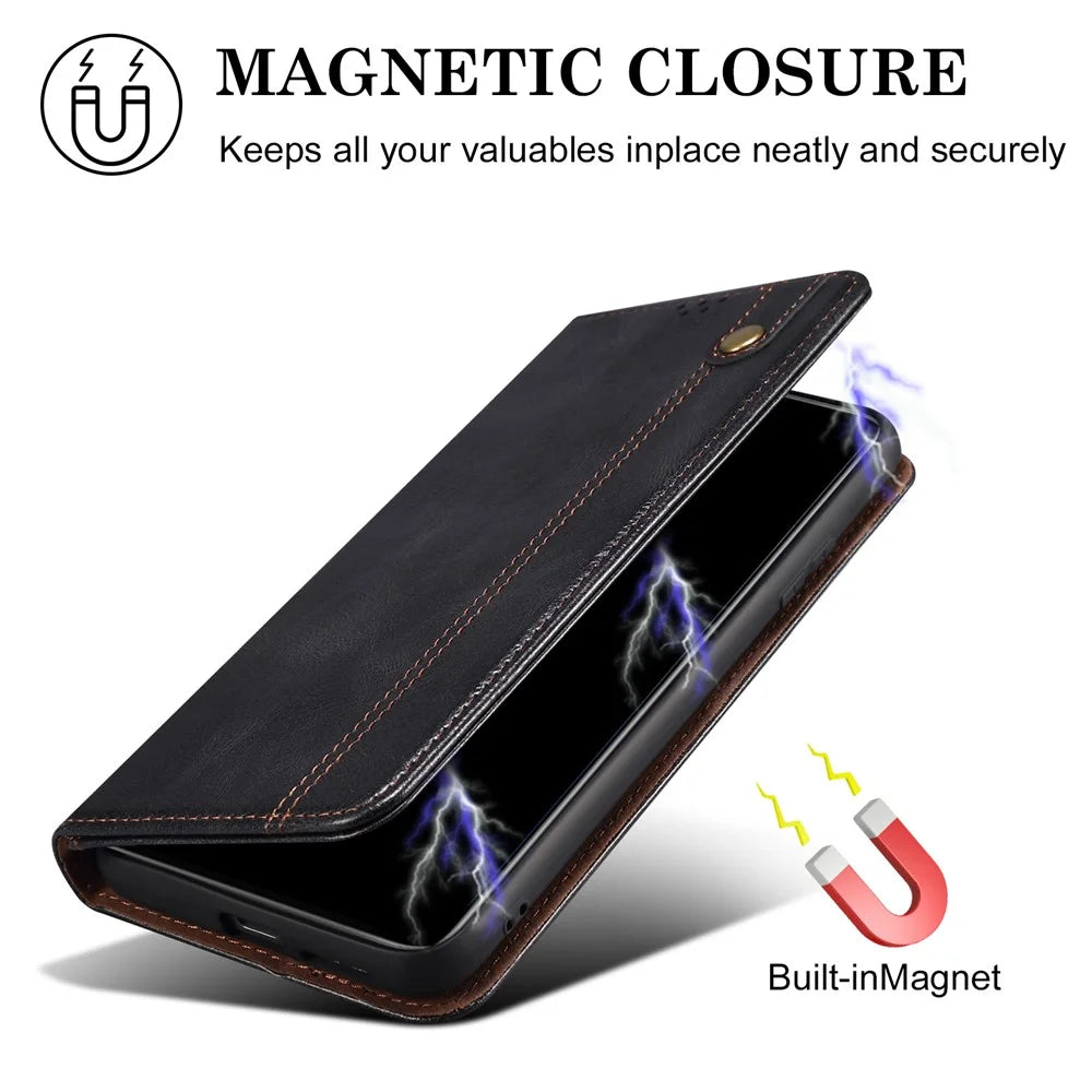 For iPhone 16 Plus Case Crazy Horse Texture Waxy Leather Wallet Stand Cover - Black - 4
