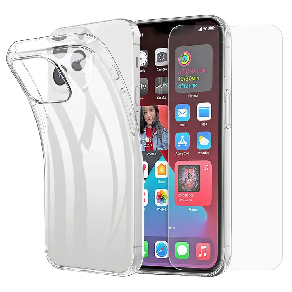 For iPhone 16 Pro Max Clear TPU Anti-drop Phone Case + Camera Lens Film + 2.5D Arc Edge Tempered Glass Screen Film - 1