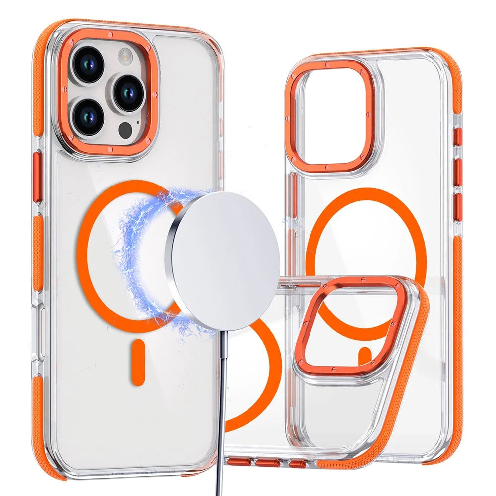 For iPhone 16 Pro Max Case Anti-Drop Dual Color PC+TPU Transparent Phone Cover Compatible with MagSafe - Orange - 1
