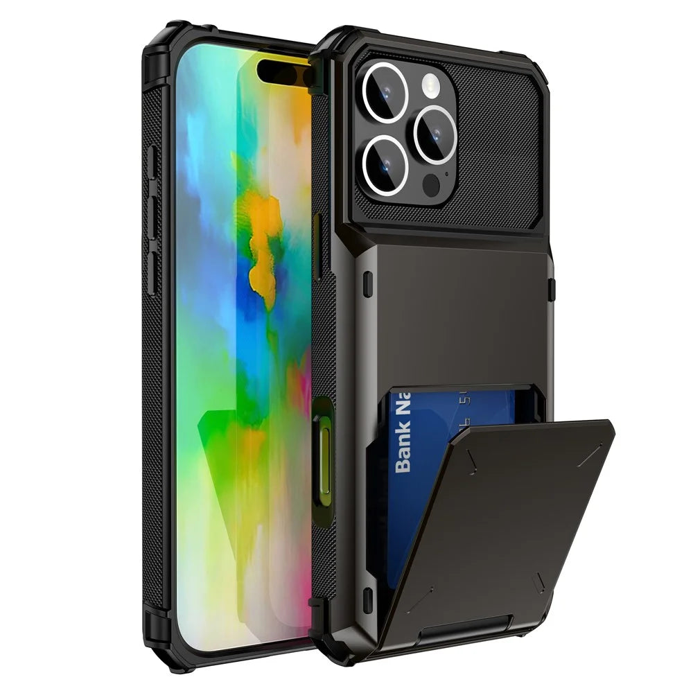 For iPhone 16 Pro Max Phone Cover PC+TPU Dual Layer Back Case with Card Holder - Black - 1