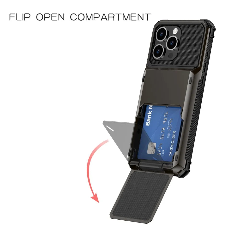 For iPhone 16 Pro Max Phone Cover PC+TPU Dual Layer Back Case with Card Holder - Black - 3