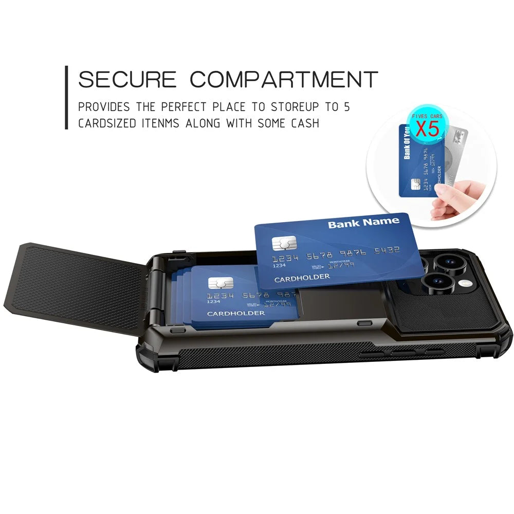 For iPhone 16 Pro Max Phone Cover PC+TPU Dual Layer Back Case with Card Holder - Black - 5