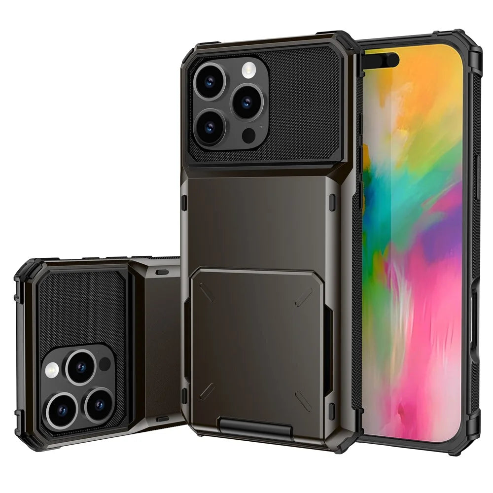 For iPhone 16 Pro Phone Cover PC+TPU Dual Layer Back Case with Card Holder - Black - 2