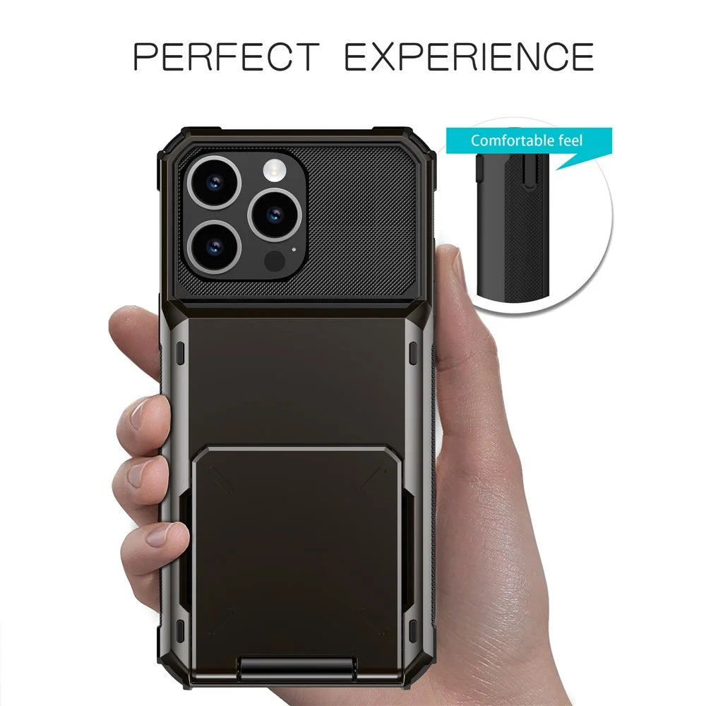 For iPhone 16 Pro Phone Cover PC+TPU Dual Layer Back Case with Card Holder - Black - 4