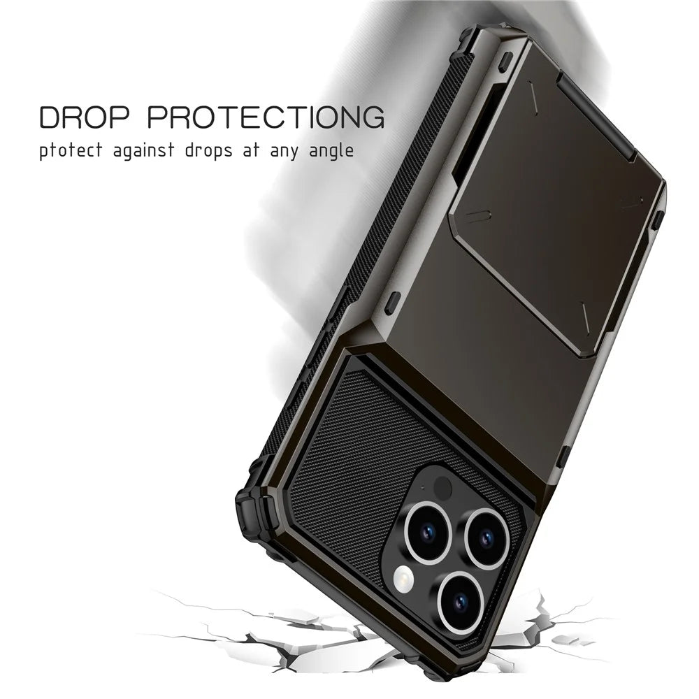 For iPhone 16 Pro Phone Cover PC+TPU Dual Layer Back Case with Card Holder - Black - 7