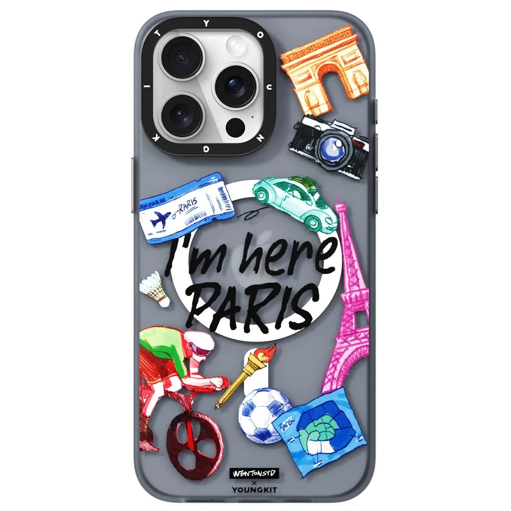 YOUNGKIT I'm Here Paris Series For iPhone 14 Pro Max Magnetic Case PC+TPU Phone Cover IMD Design - 1