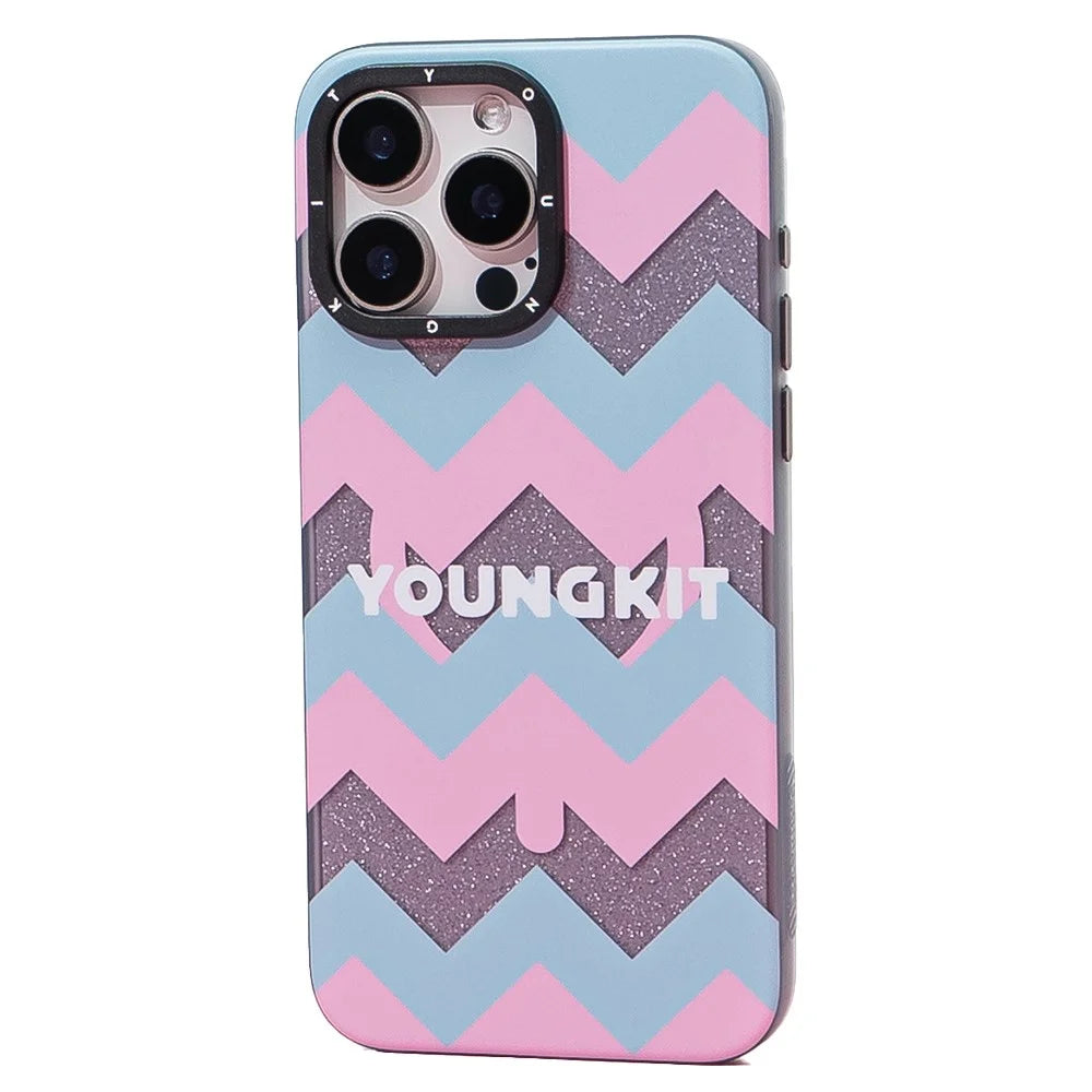 YOUNGKIT Dazzling Series For iPhone 15 Pro Case Hard PC Pattern Phone Cover Compatible with MagSafe - Wave - 1
