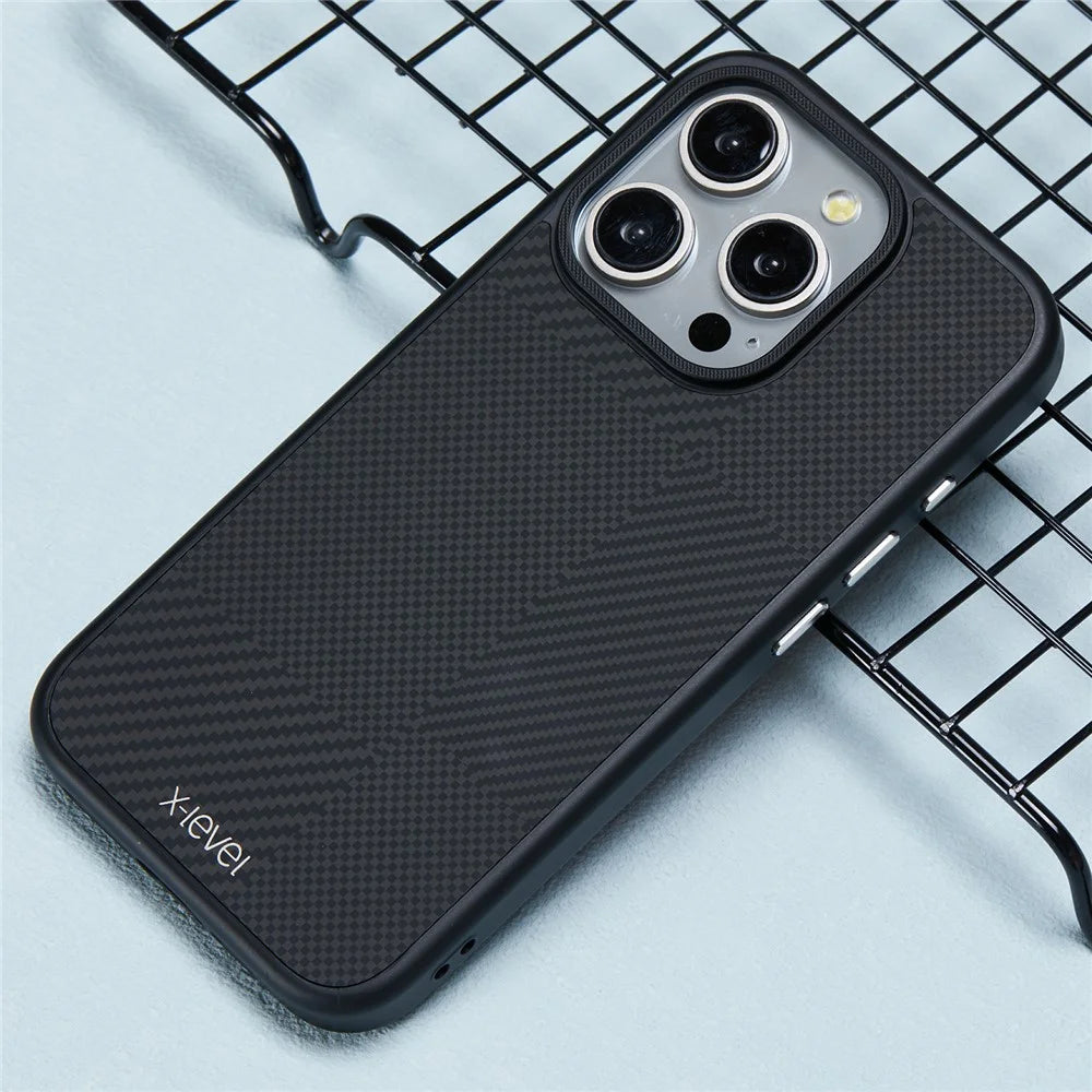 X-LEVEL For iPhone 14 Pro Case Hard PC Scratch-Resistant Phone Cover Carbon Nano Fiber Texture - Black - 3