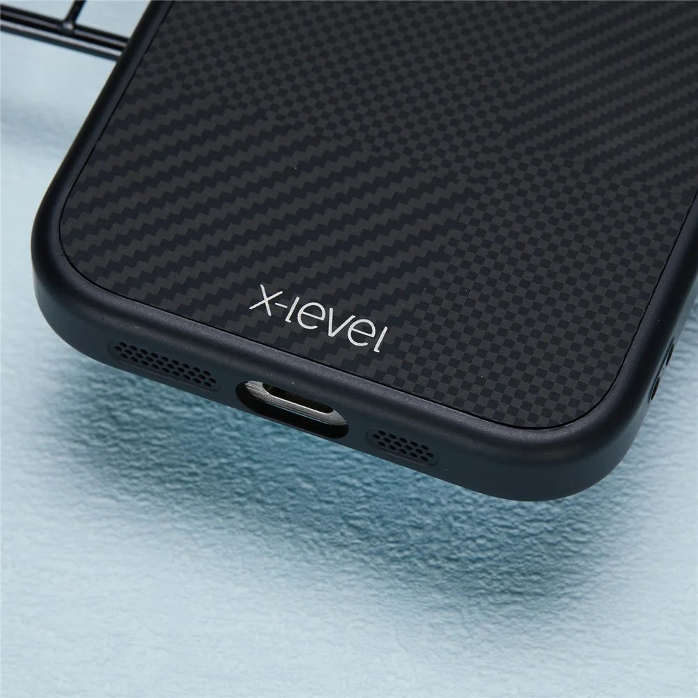 X-LEVEL For iPhone 14 Pro Case Hard PC Scratch-Resistant Phone Cover Carbon Nano Fiber Texture - Black - 6