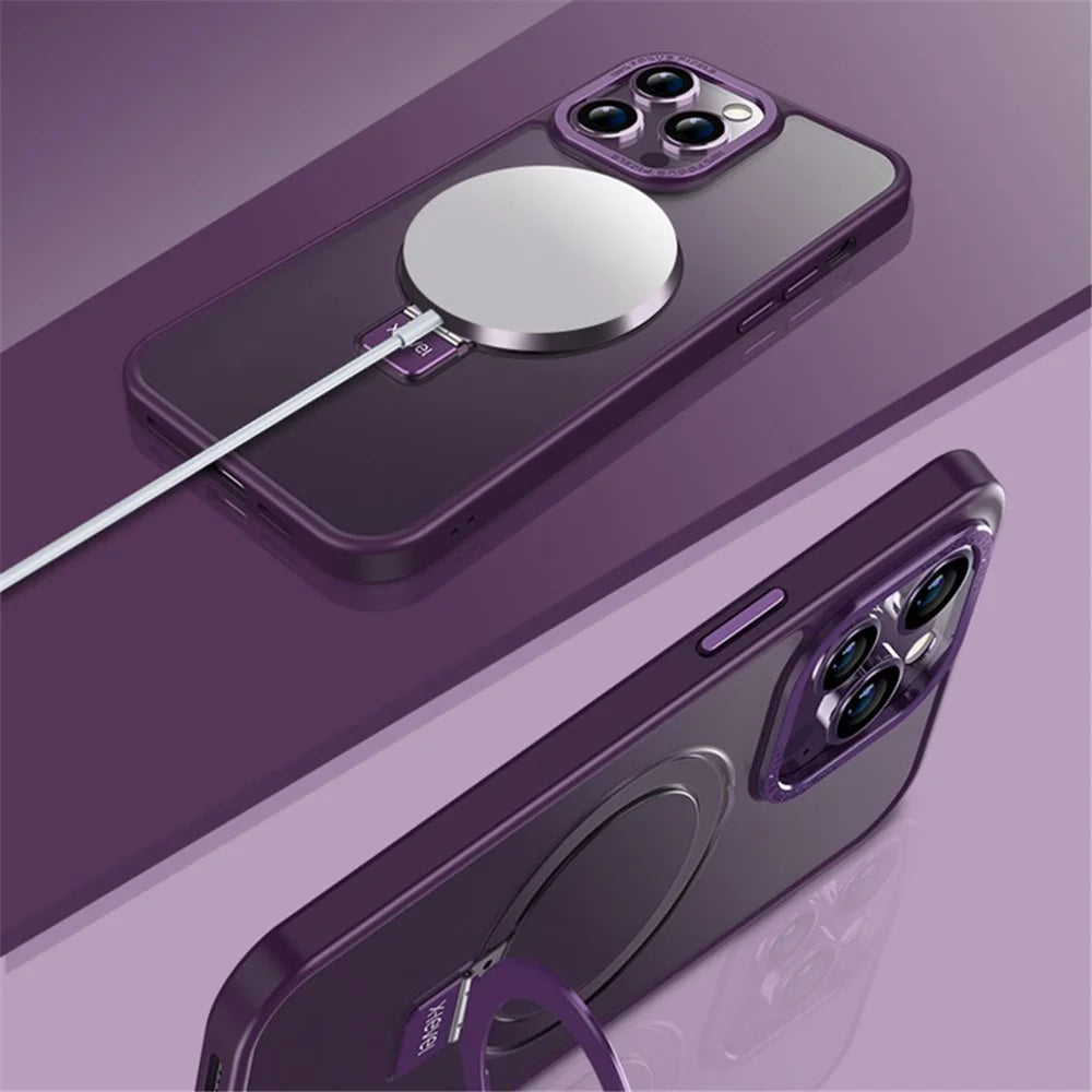 X-LEVEL For iPhone 14 Pro Max Case Magnetic Kickstand TPU+PC Phone Cover Metal Lens Frame - Transparent White - 2