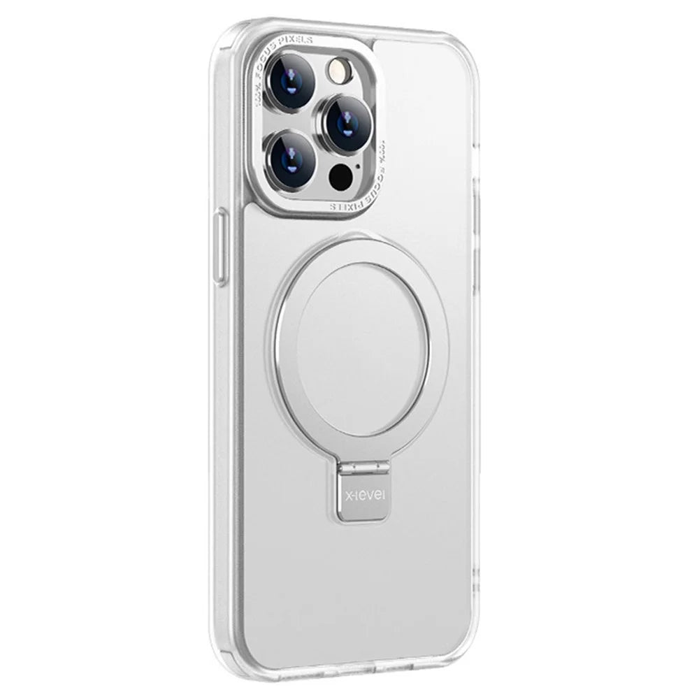 X-LEVEL For iPhone 14 Pro Case TPU+PC Phone Cover with Magnetic Invisible Kickstand - Transparent White - 1